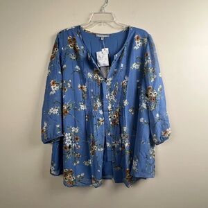 NWT Daniel Rainn Royal Blue Floral Relaxed Blouse Top Size 1x